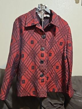 Women's Red Patterned Sparkly Button-Front Blazer